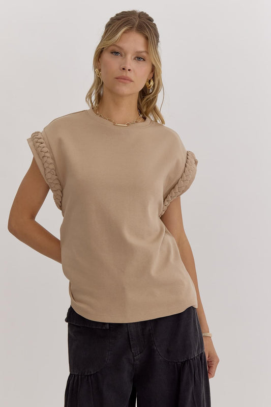 Ralphie Taupe Braided Detail Top - FINAL SALE