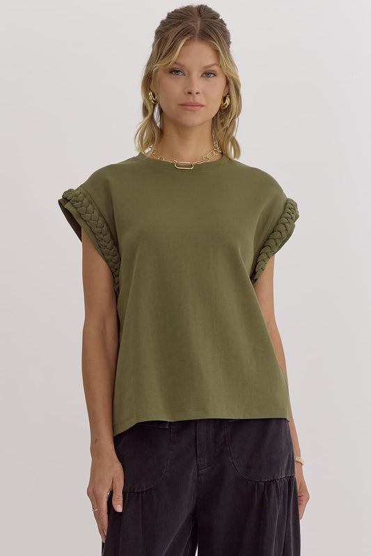 Ralphie Green Braided Detail Top - FINAL SALE