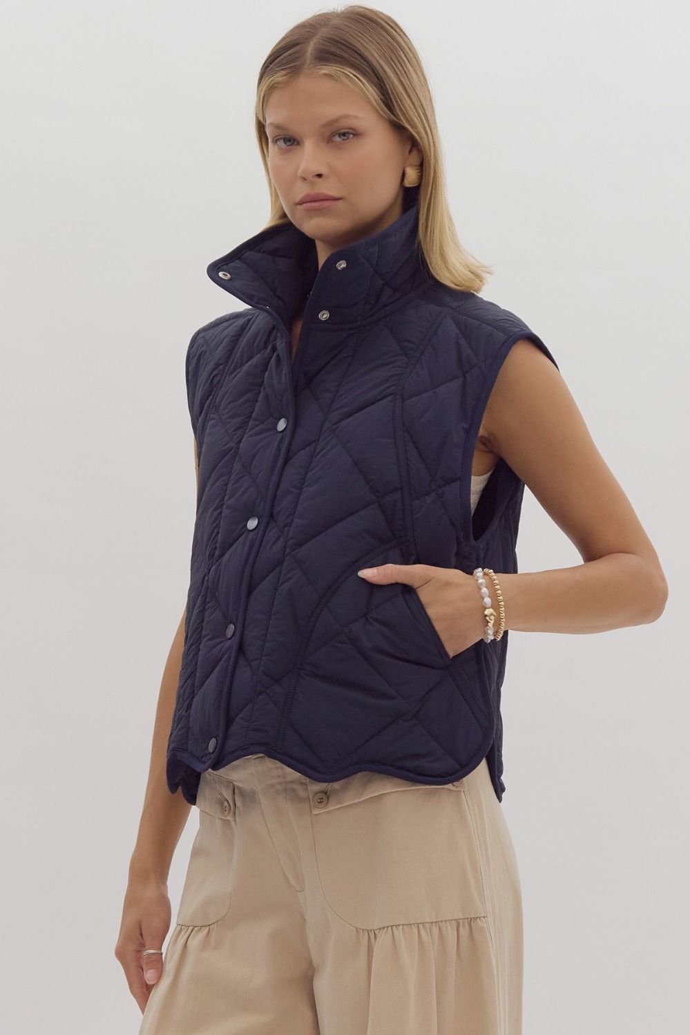 Laylin Navy Scallop Hem Vest