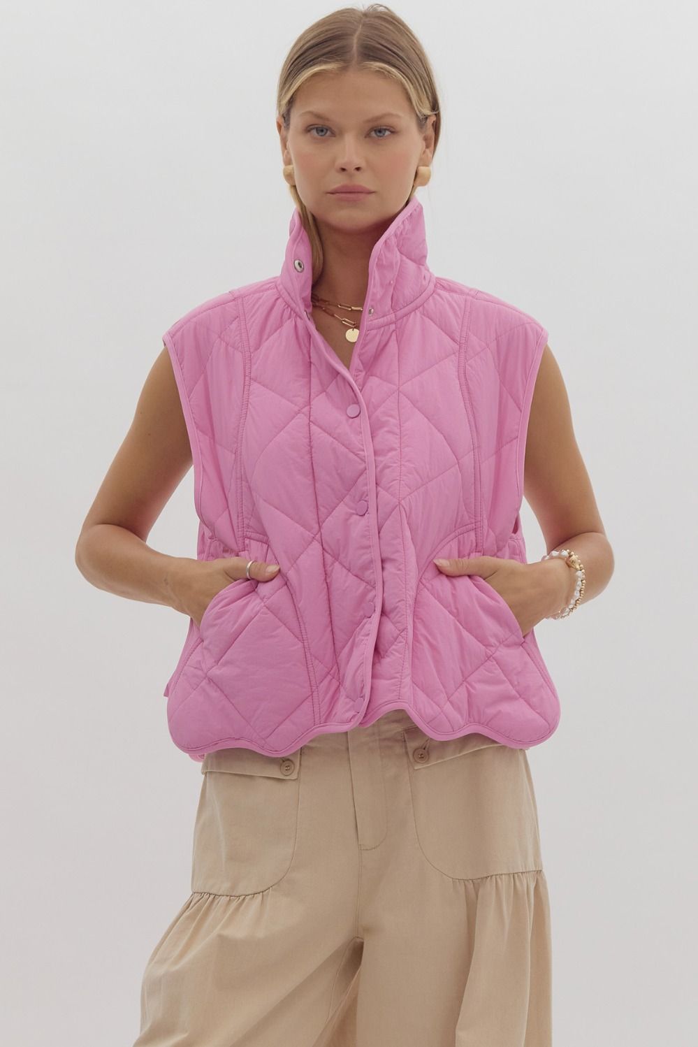 Laylin Pink Scallop Hem Vest