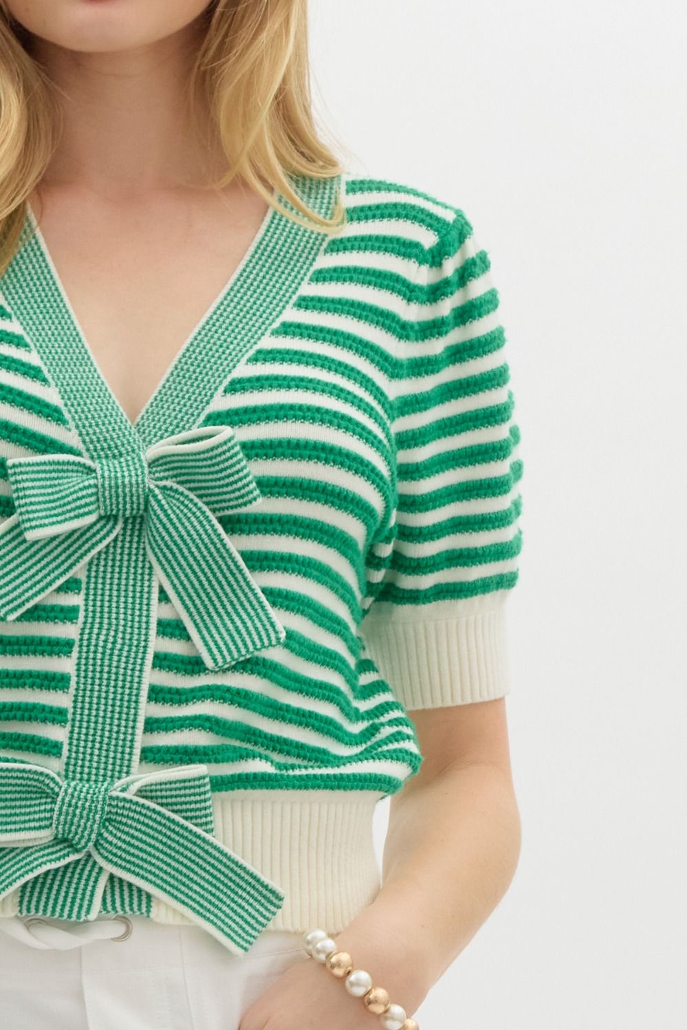 Ellison Green Stripe Bow Cardigan Top