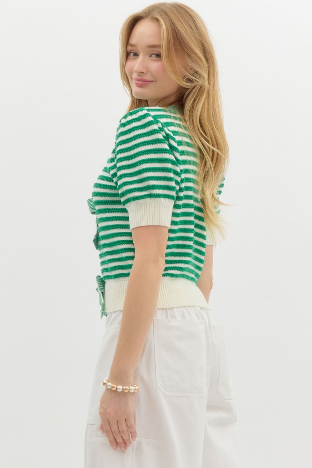 Ellison Green Stripe Bow Cardigan Top