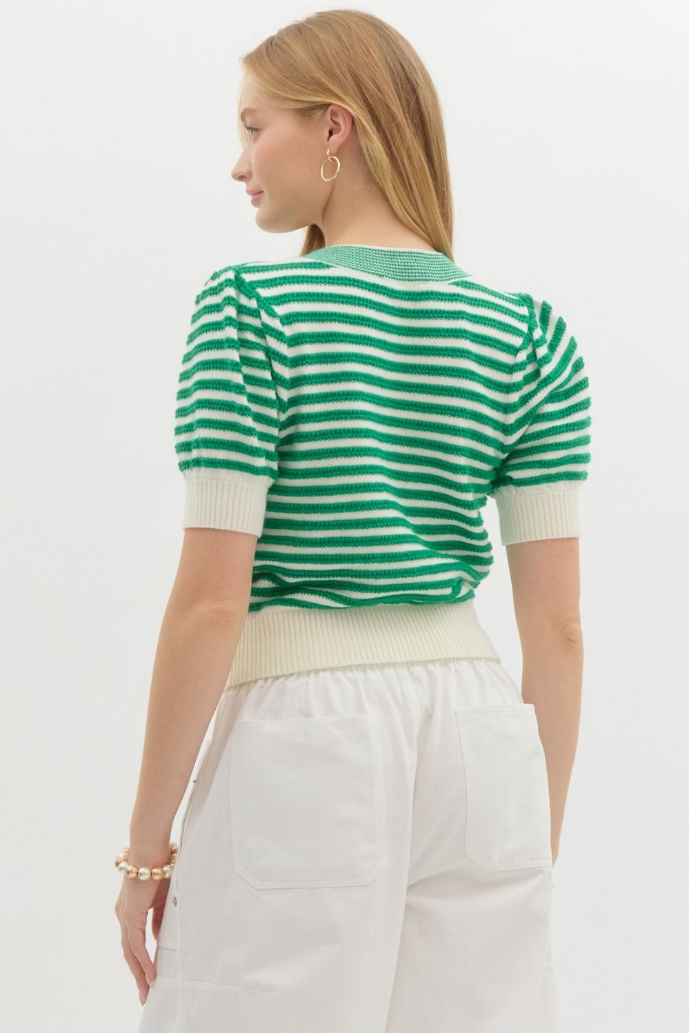 Ellison Green Stripe Bow Cardigan Top