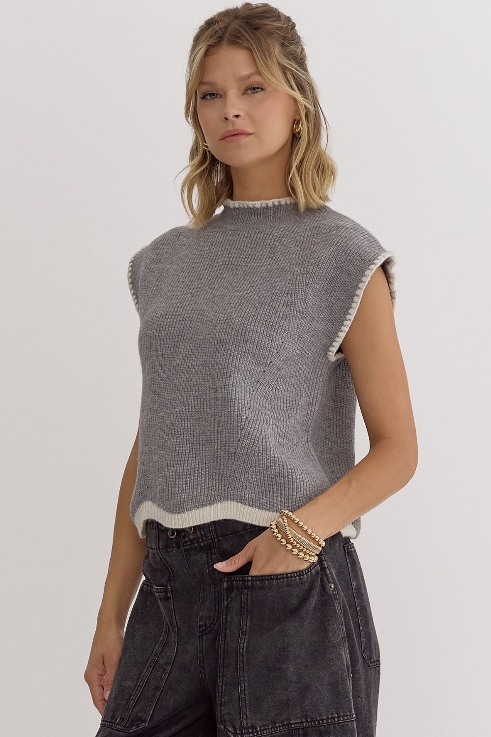 Kelli Grey Sweater Vest Top