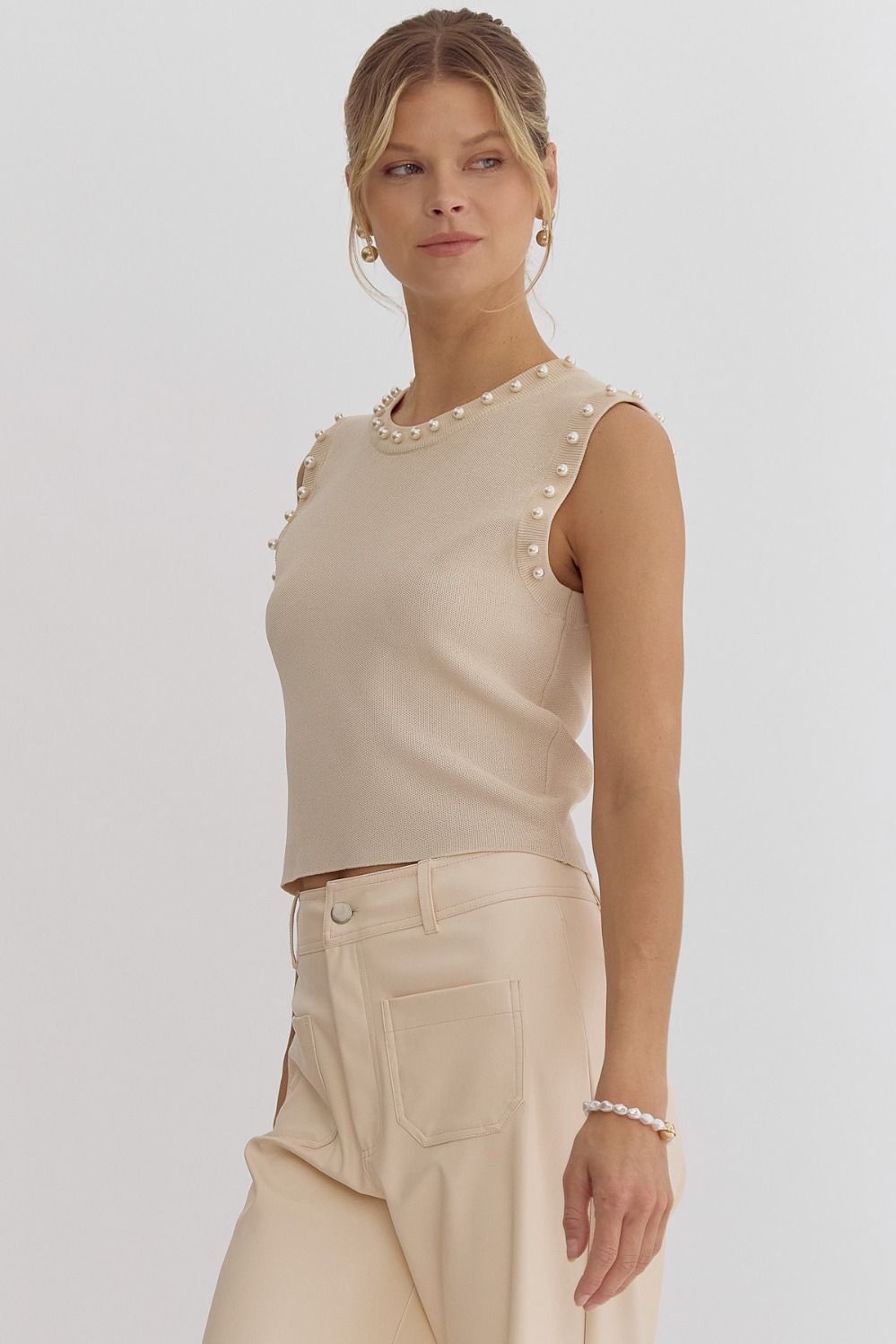 Kinsley Ecru Pearl Detail Top - FINAL SALE