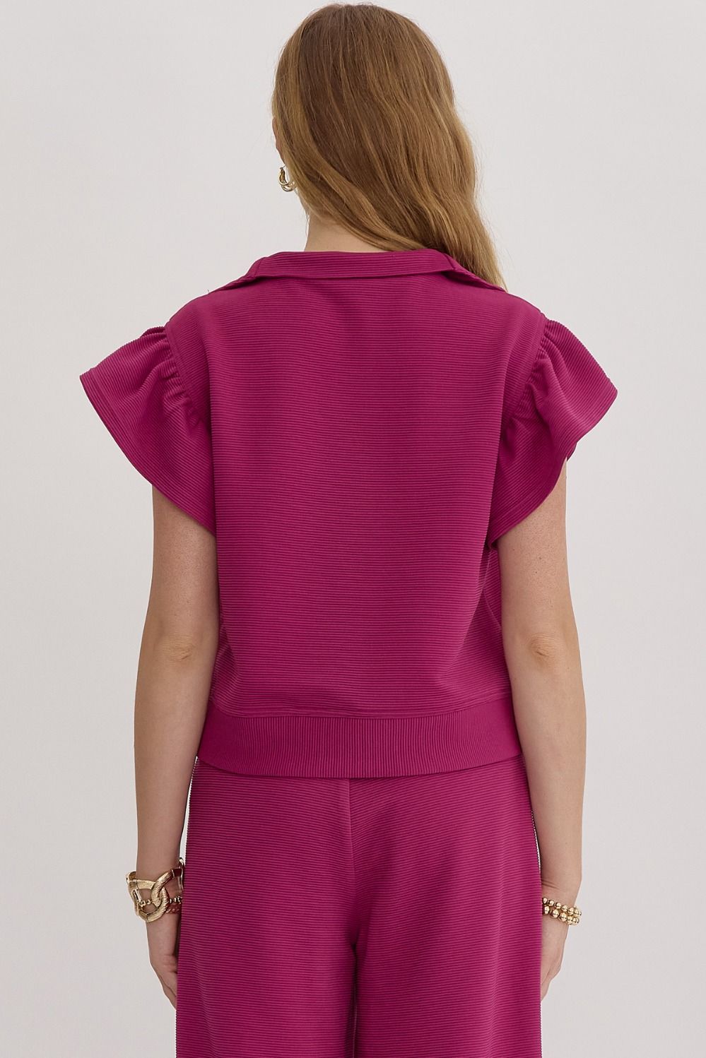 Nelly Magenta Ruffle Quarter Zip Top - FINAL SALE