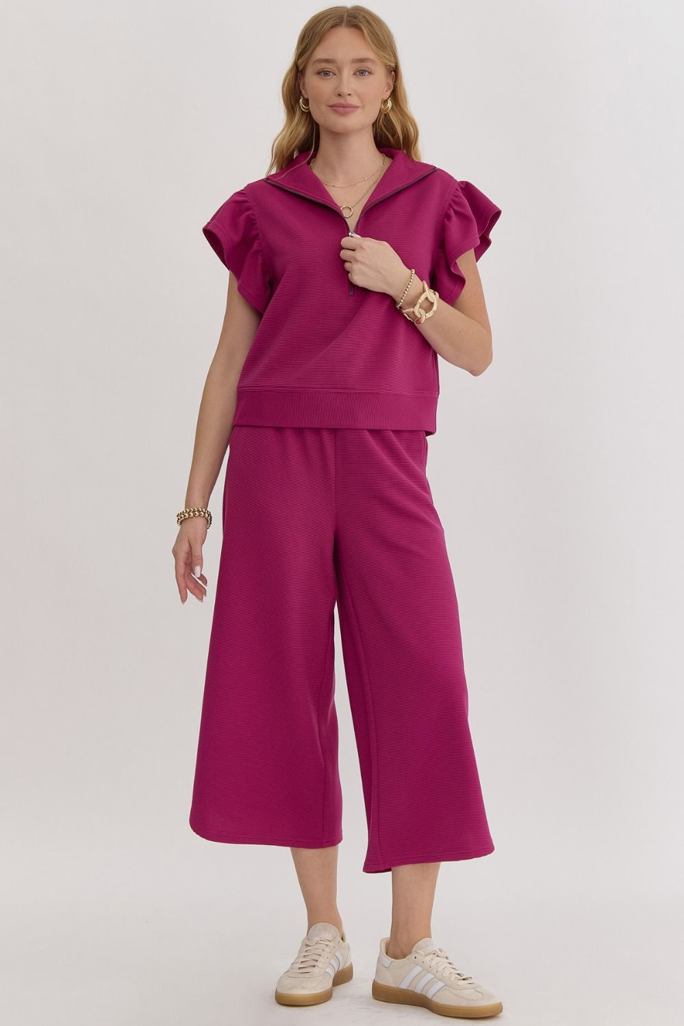 Nelly Magenta Ruffle Quarter Zip Top - FINAL SALE