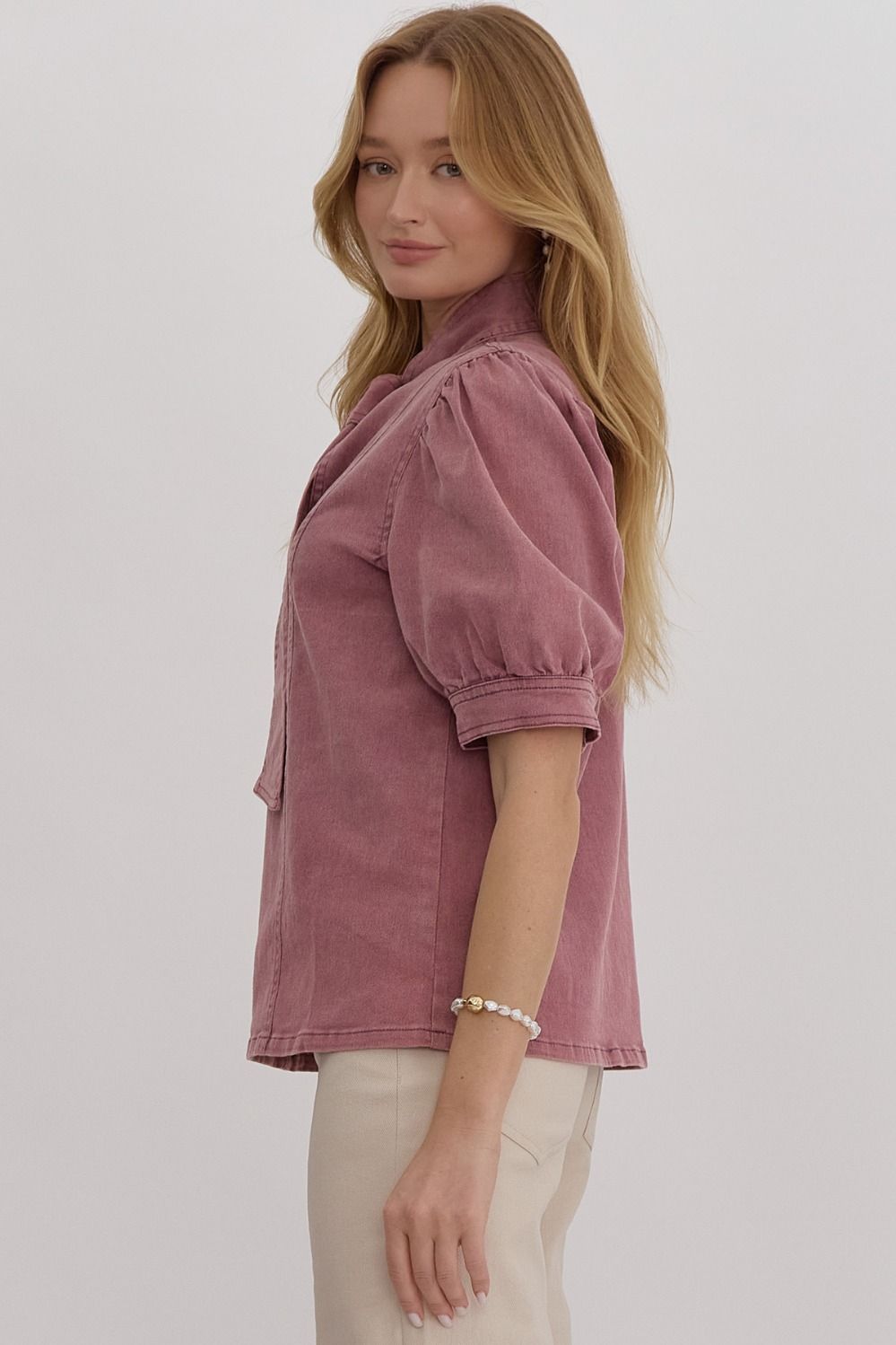 Mali Rose Denim Tie Neck Top - FINAL SALE