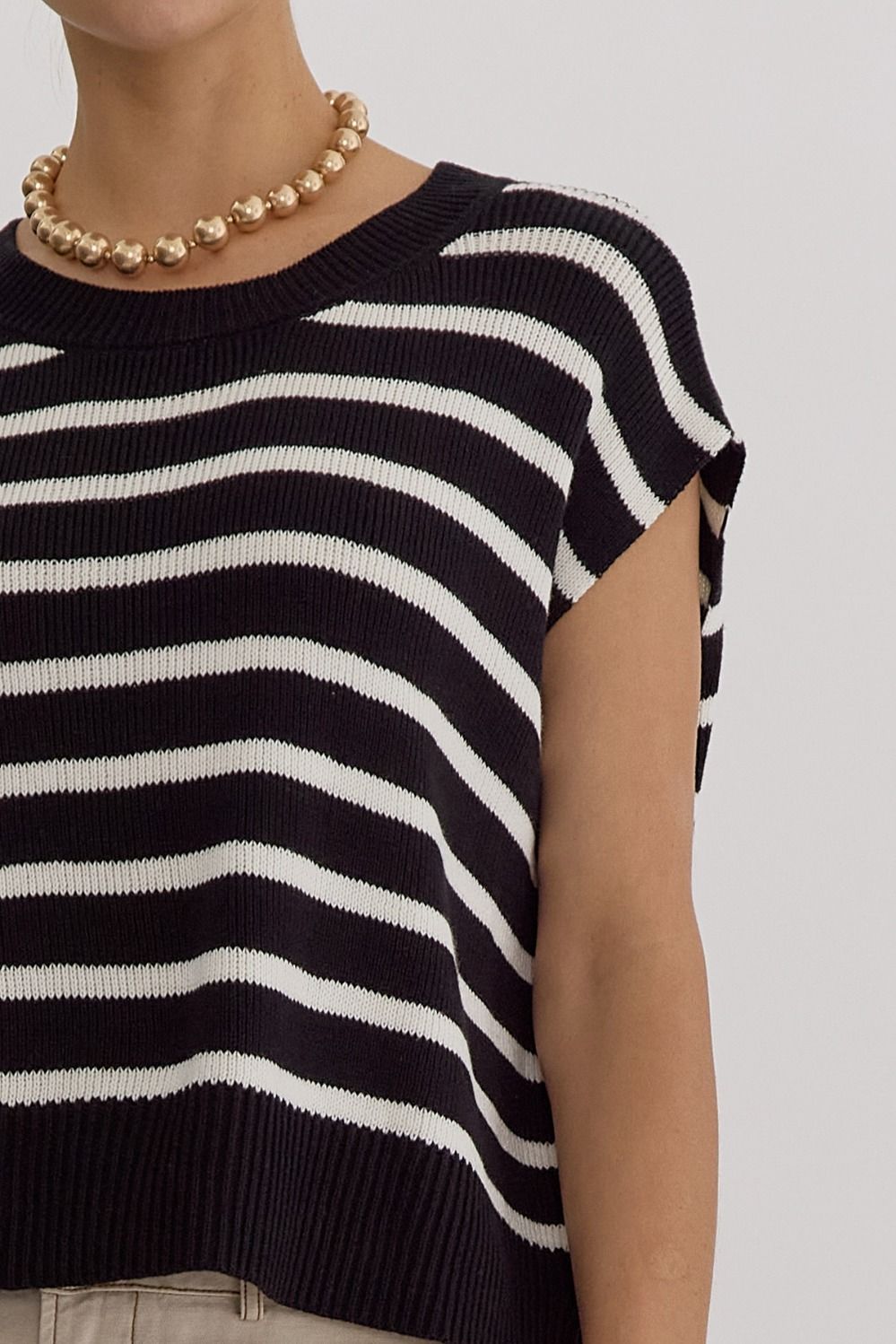 Maverick Black Striped Knit Top