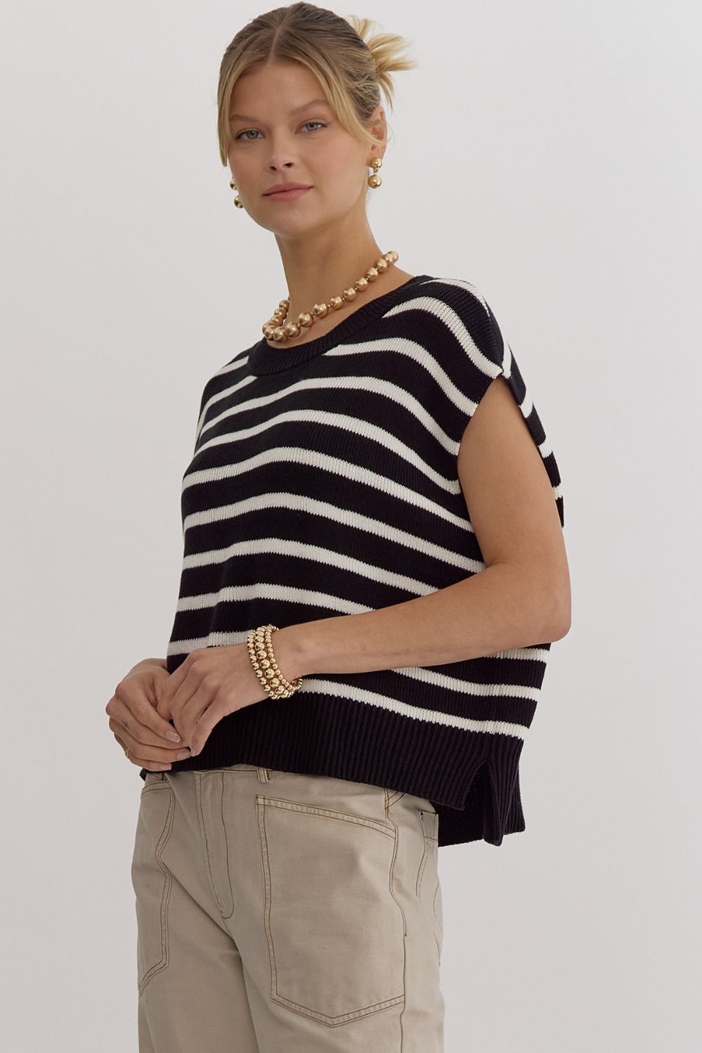 Maverick Black Striped Knit Top