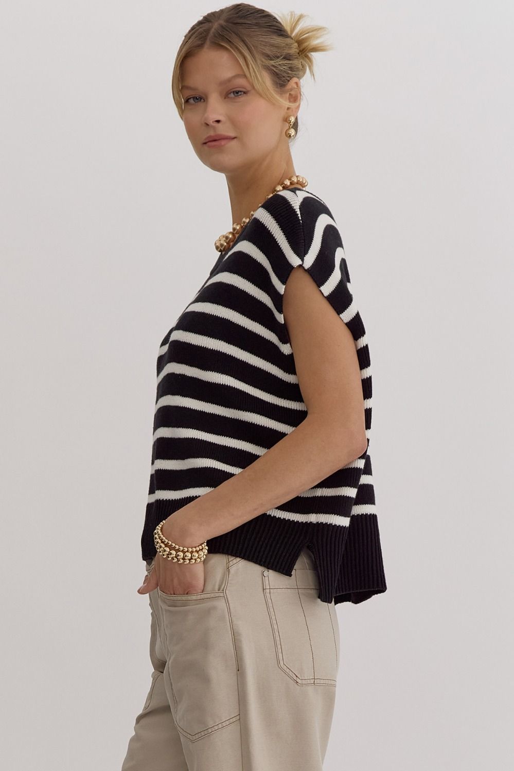 Maverick Black Striped Knit Top