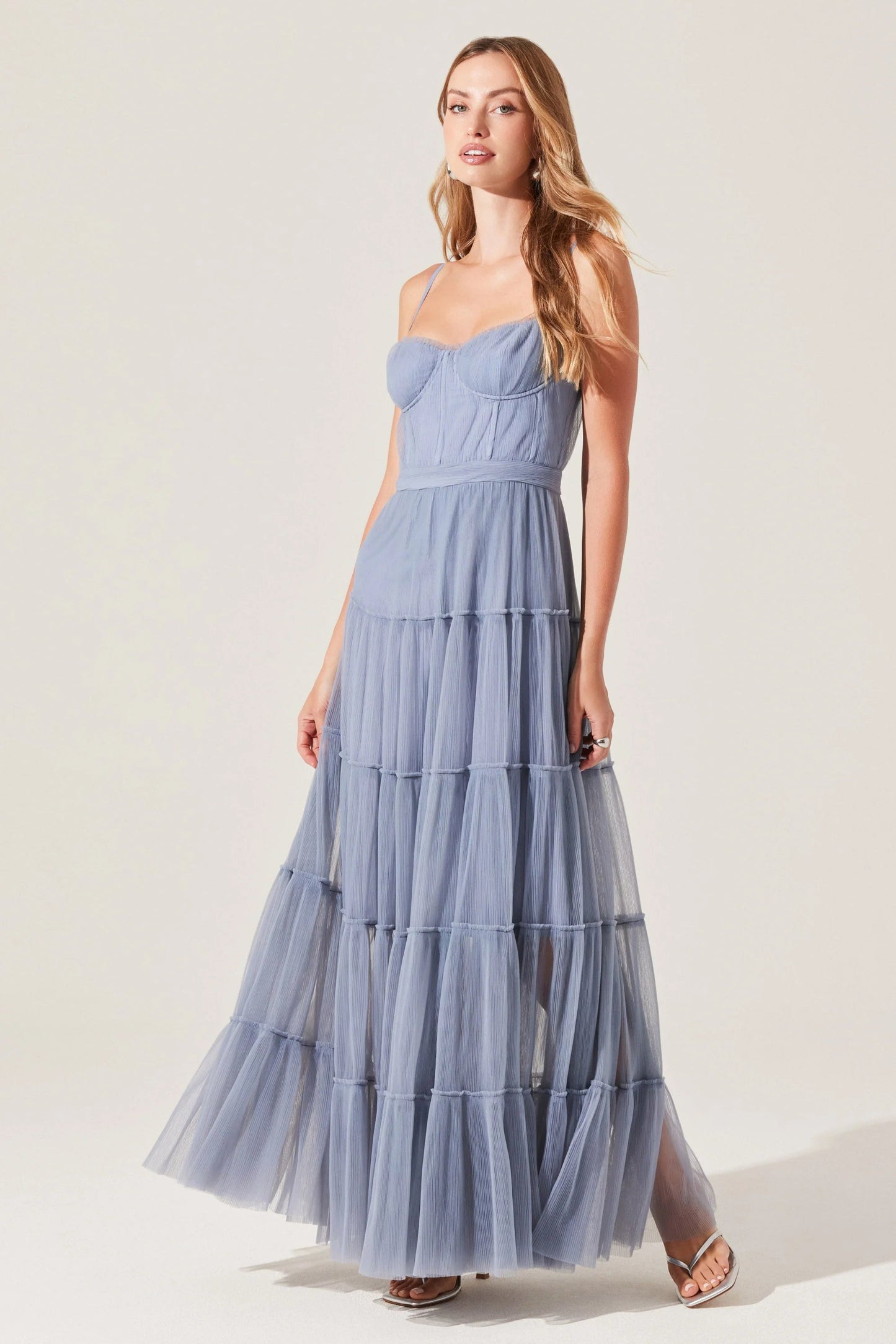Mireya Blue Tulle Midi Dress