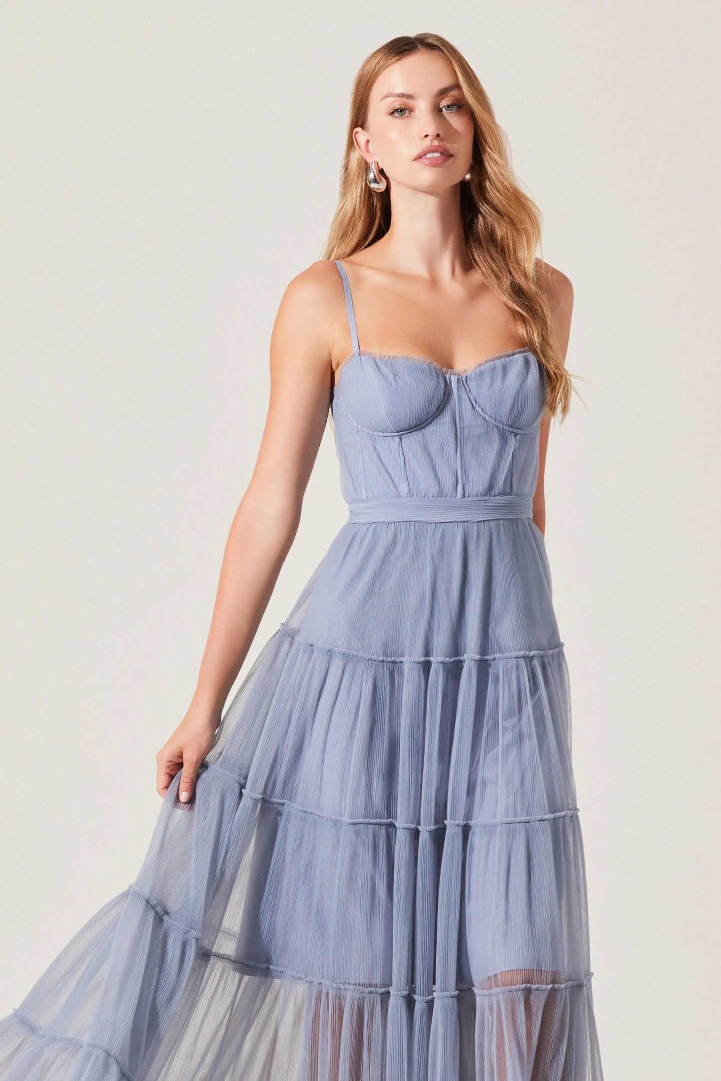 Mireya Blue Tulle Midi Dress