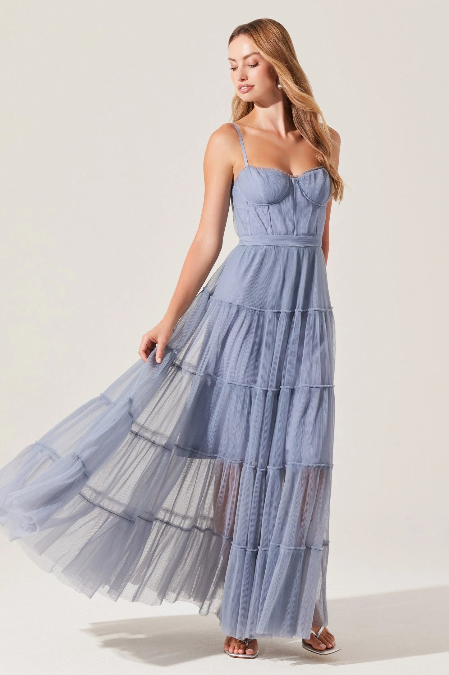 Mireya Blue Tulle Midi Dress