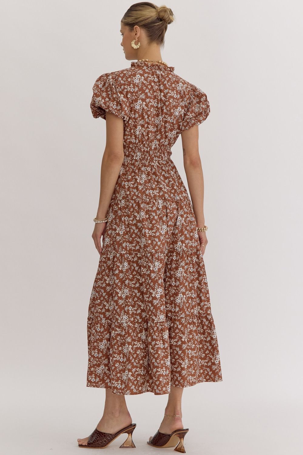 Nala Brown Floral Midi Dress