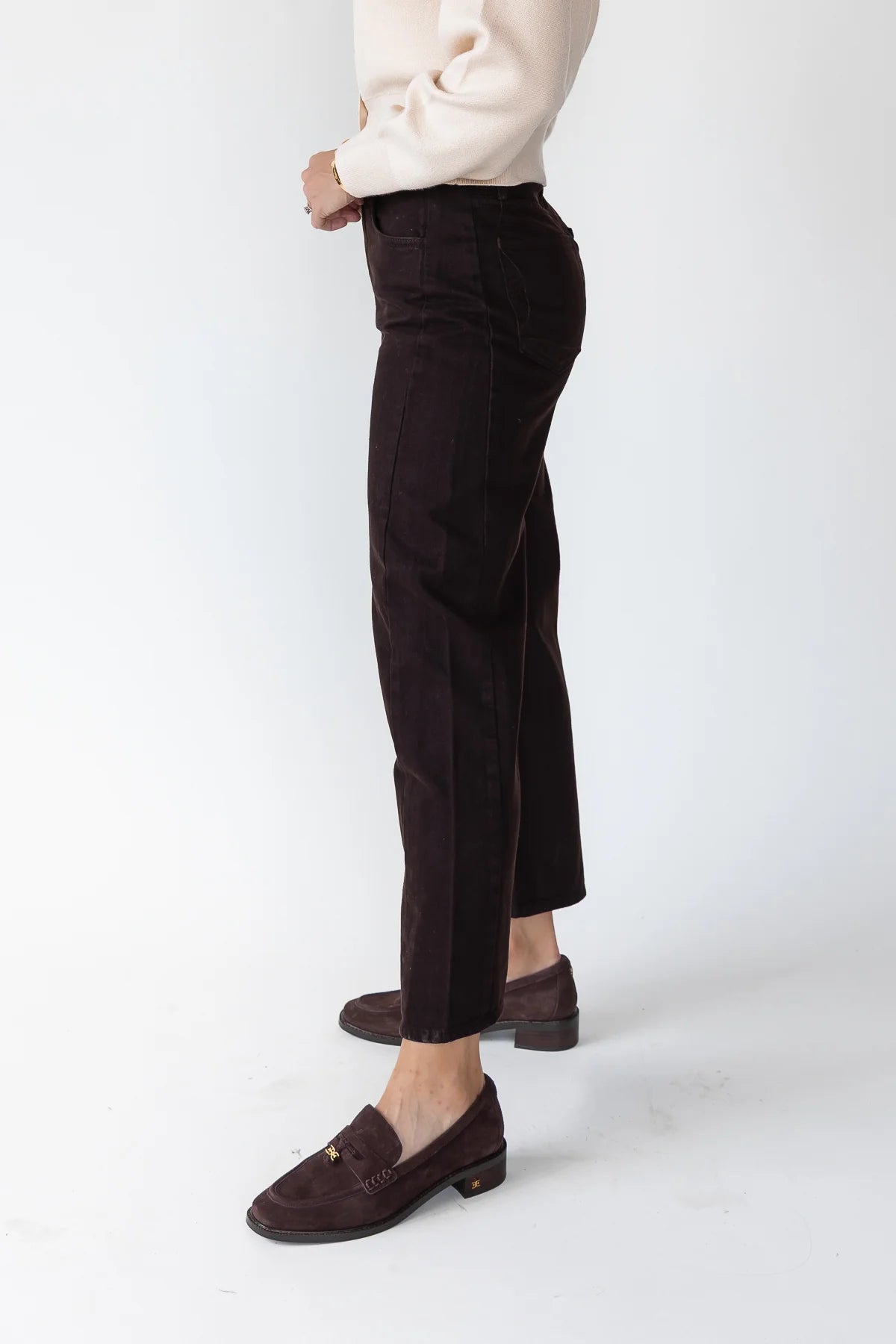 Nicolete Dark Brown Barrel Denim