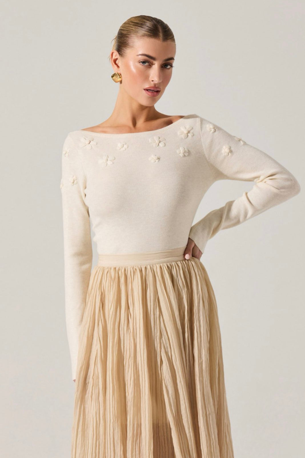 Bluma Ivory Embroidered Boatneck Sweater
