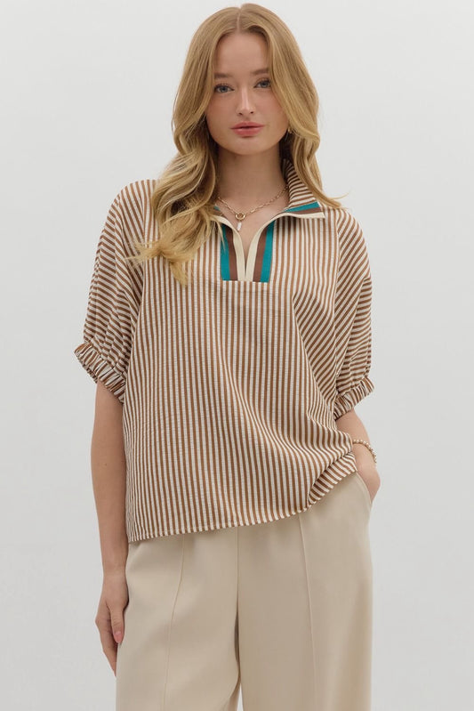 Calina Tan Striped Dolman Top