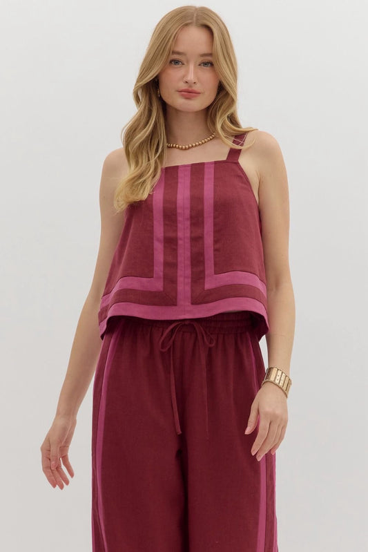 Kylen Burgundy Contrast Woven Tank