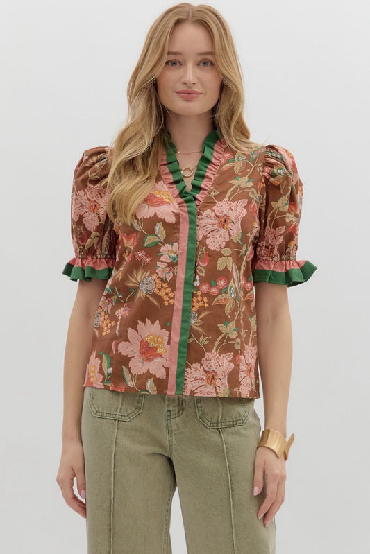 Grinnell Brown Floral Blouse