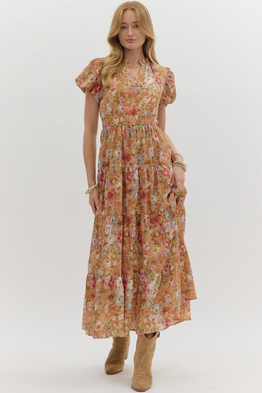 Britton Terracotta Floral Maxi Dress
