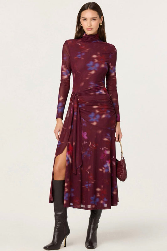 Aubriella Plum Mesh Midi Dress