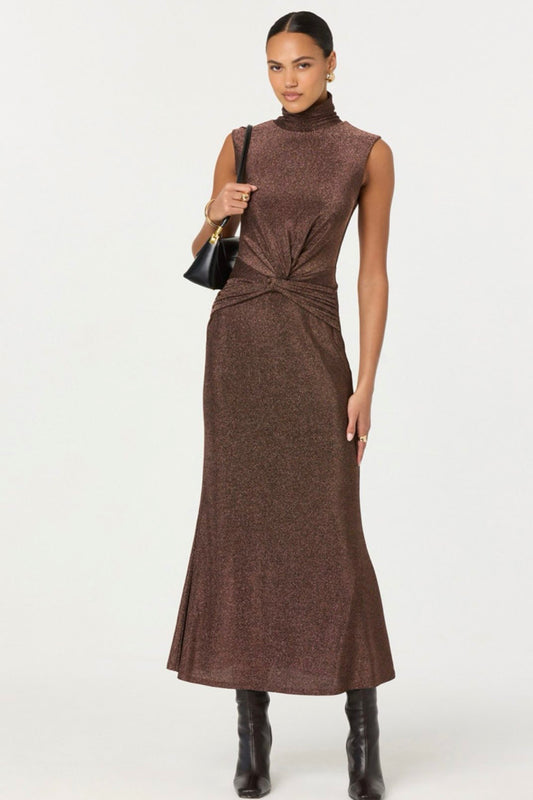 Riana Brown Metallic Maxi Dress