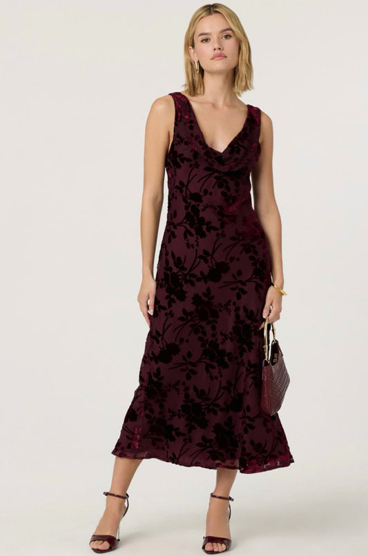 Floris Burgundy Burnout Floral Dress