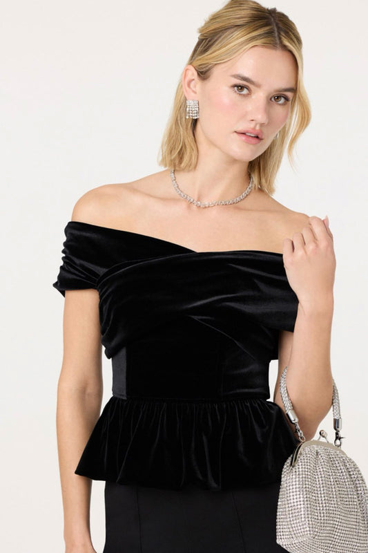 Tenille Black Velvet Off Shoulder Top