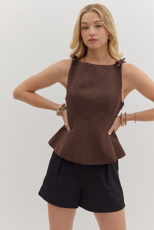 Marilou Brown Flared Hem Blouse