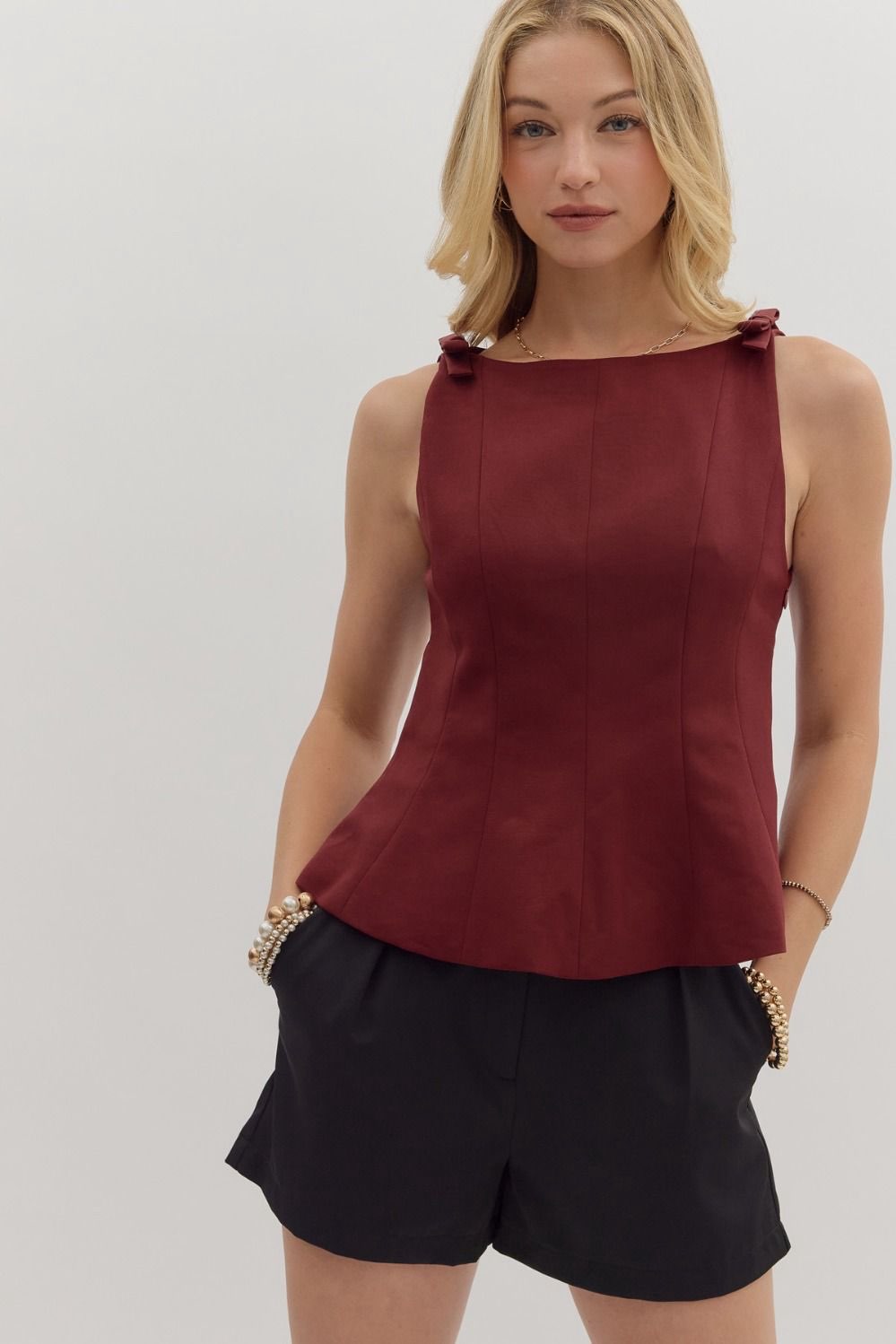 Marilou Burgundy Flared Hem Blouse