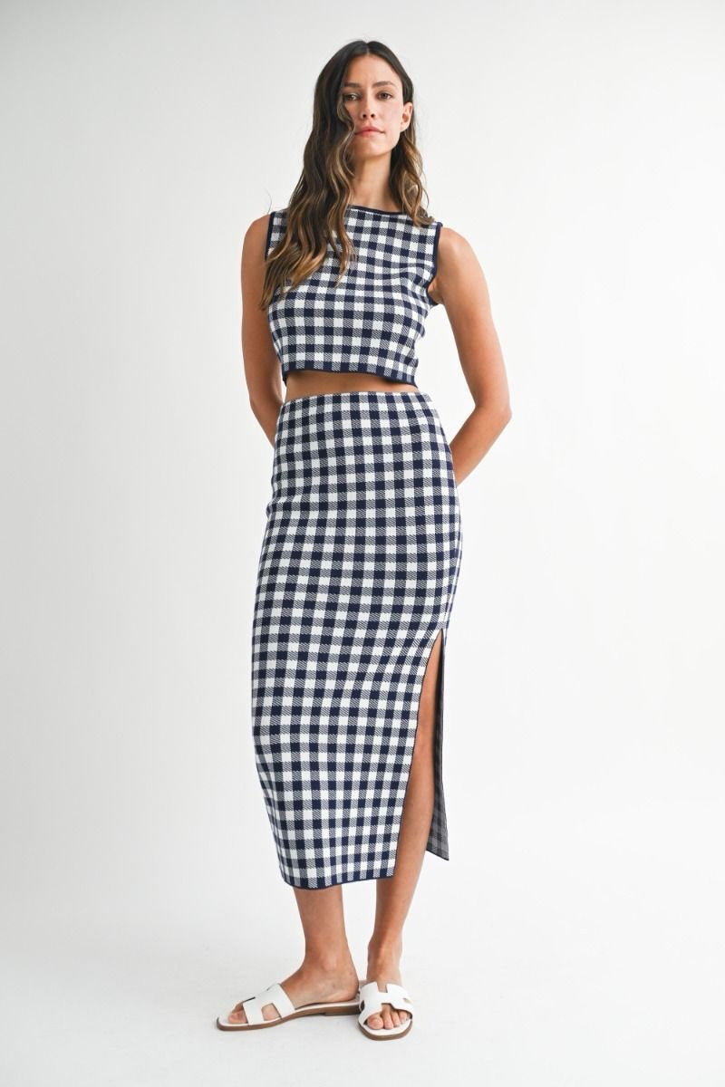 Monaco Navy Gingham Knit Set