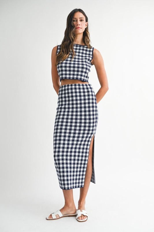 Monaco Navy Gingham Knit Set