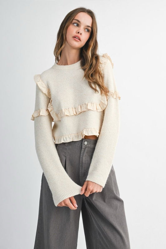 Kallena Cream Ruffle Detail Sweater