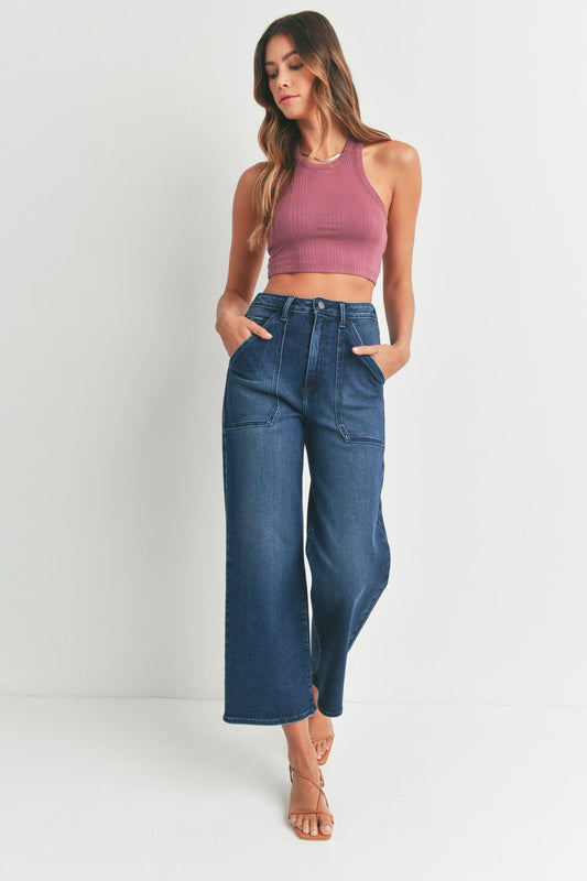Marney Dark Wash Cargo Wide Leg Denim