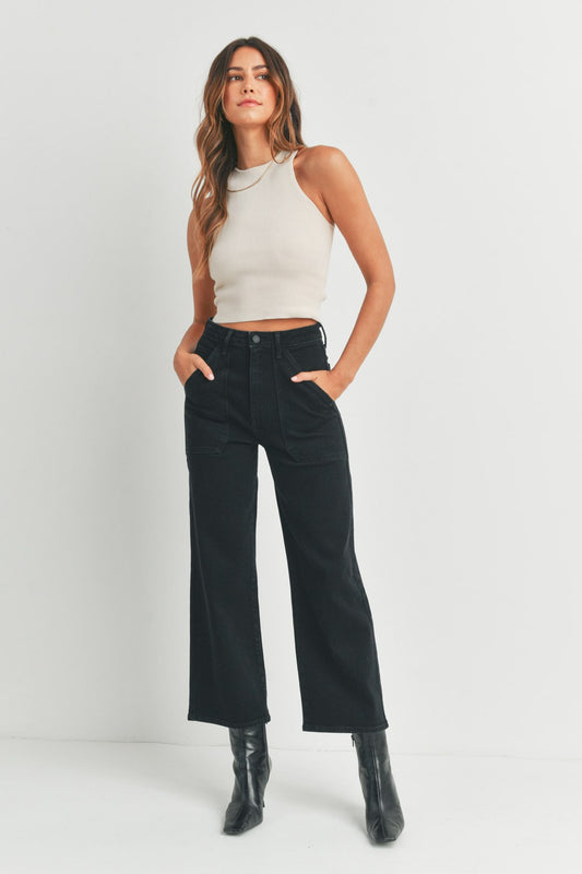 Marney Black Cargo Wide Leg Denim