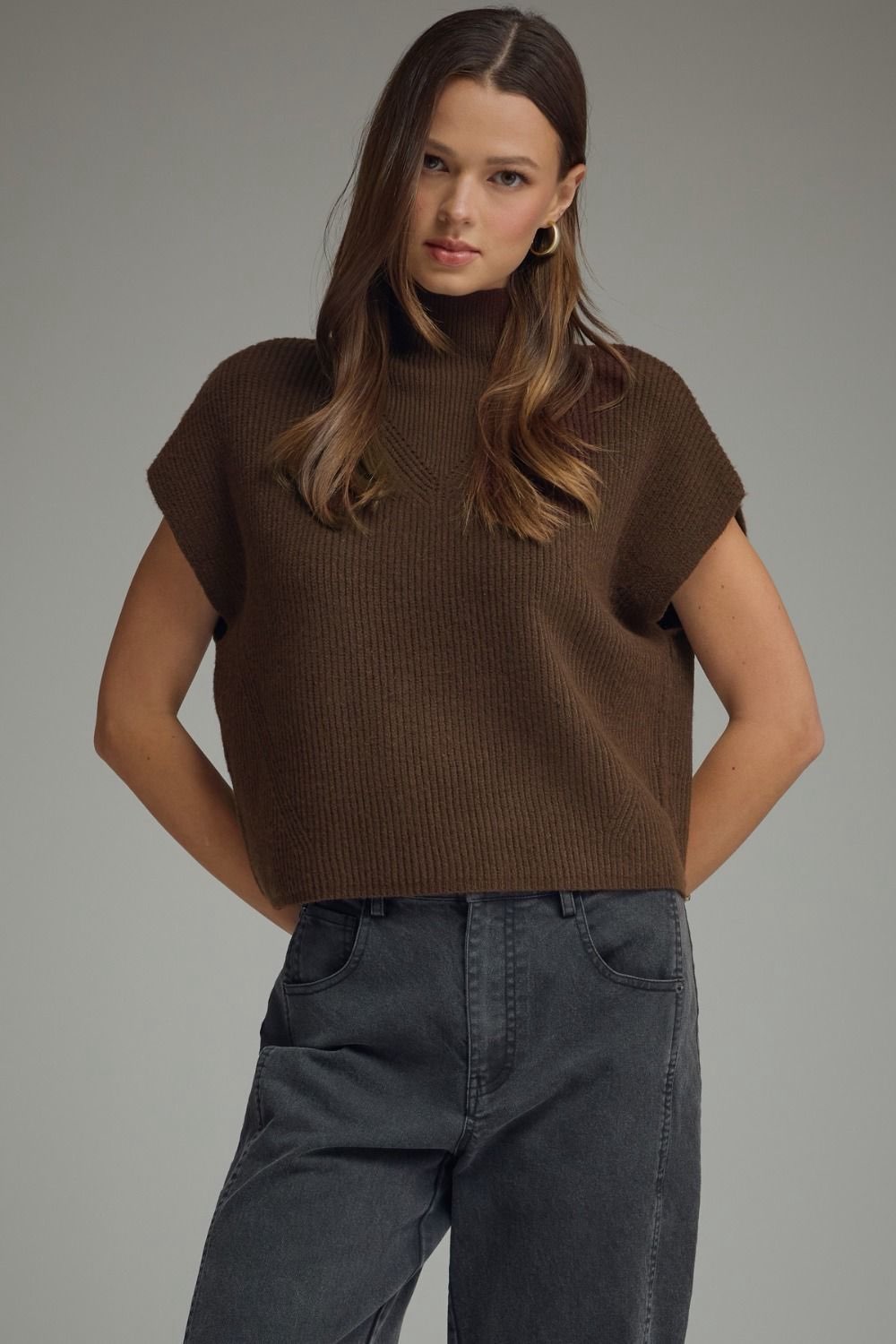 Parison Brown Ribbed Knit Top