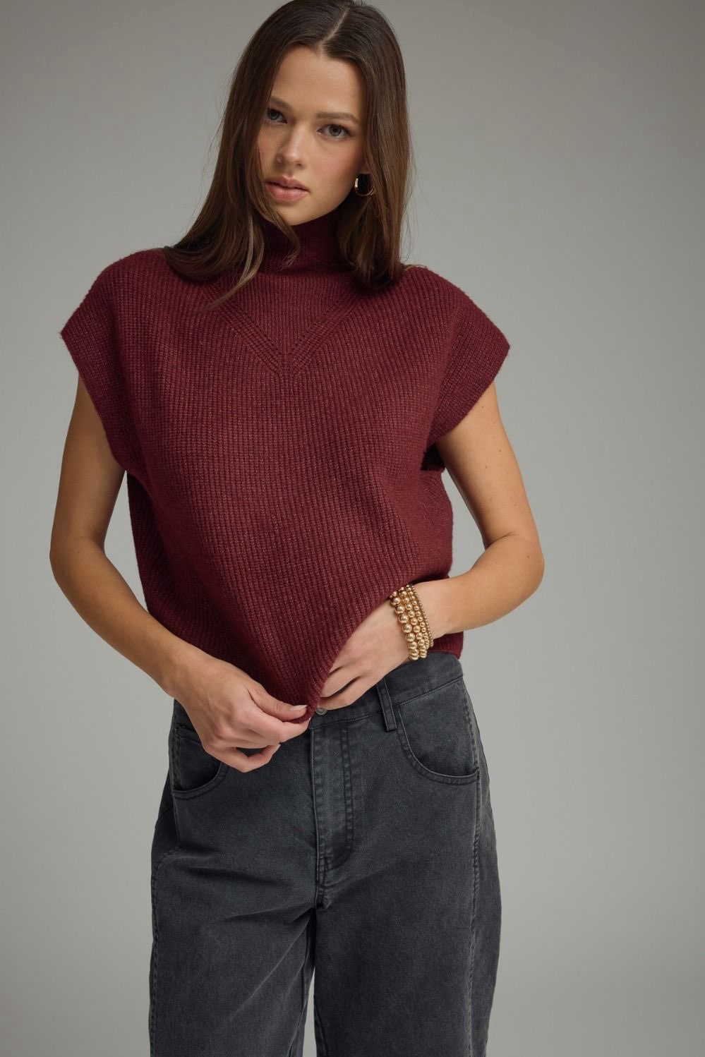 Parison Merlot Ribbed Knit Top