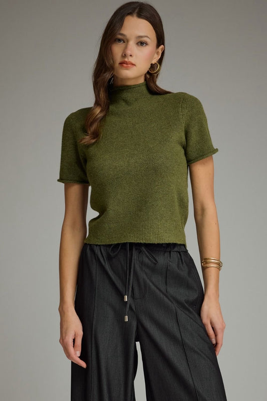 Lyone Olive Rib Mockneck Top
