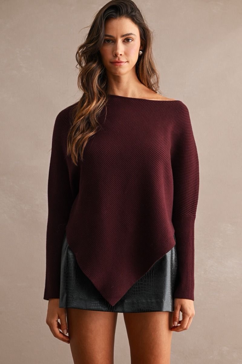 Bellmont Wine Ribbed Asymmetrical Top