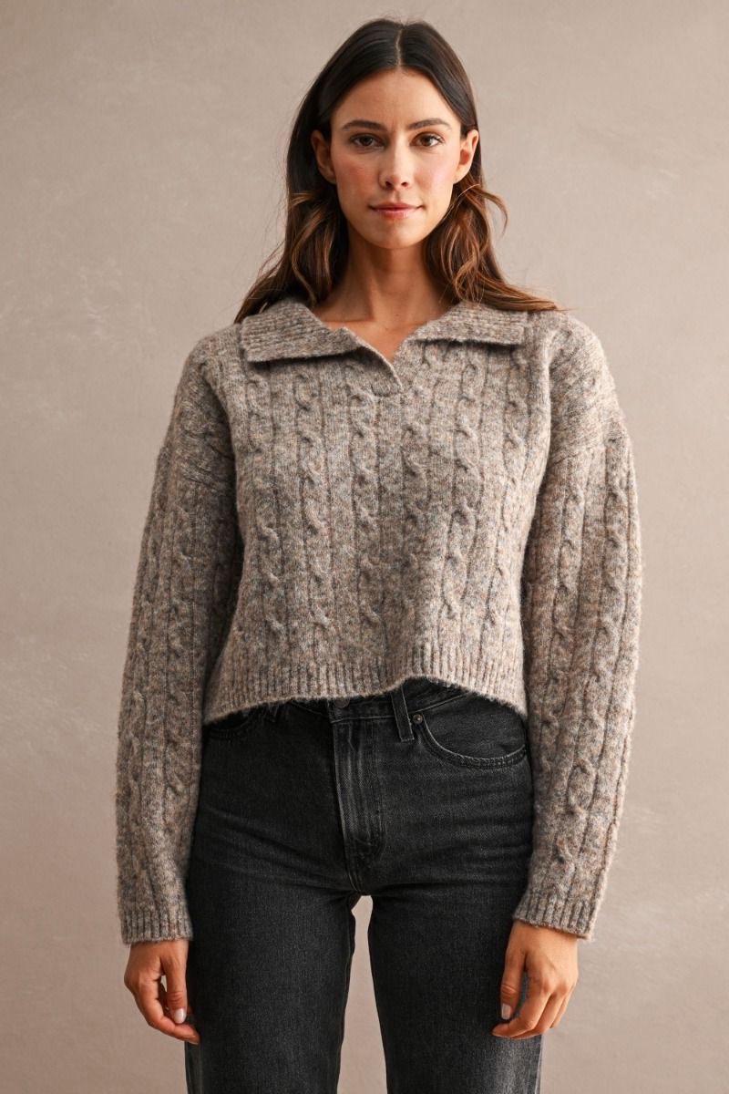 Nataline Mocha Cableknit Crop Sweater