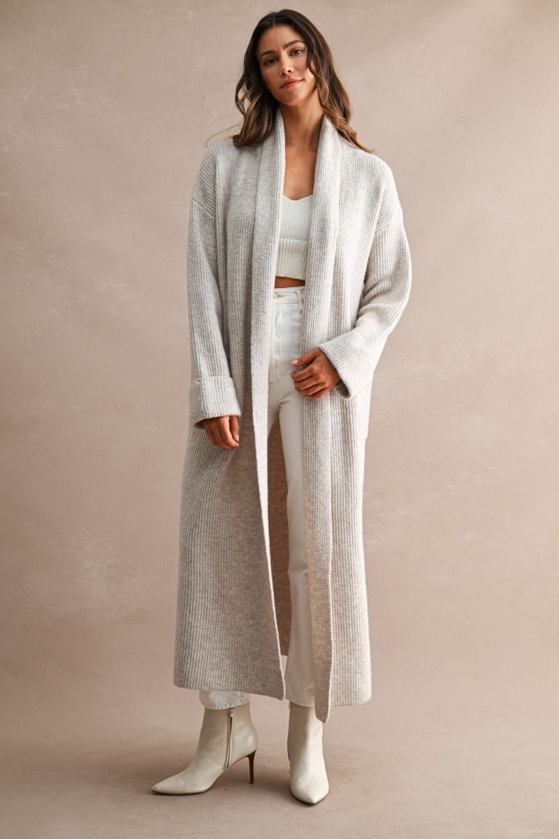 Melissa Taupe Ribbed Long Cardigan