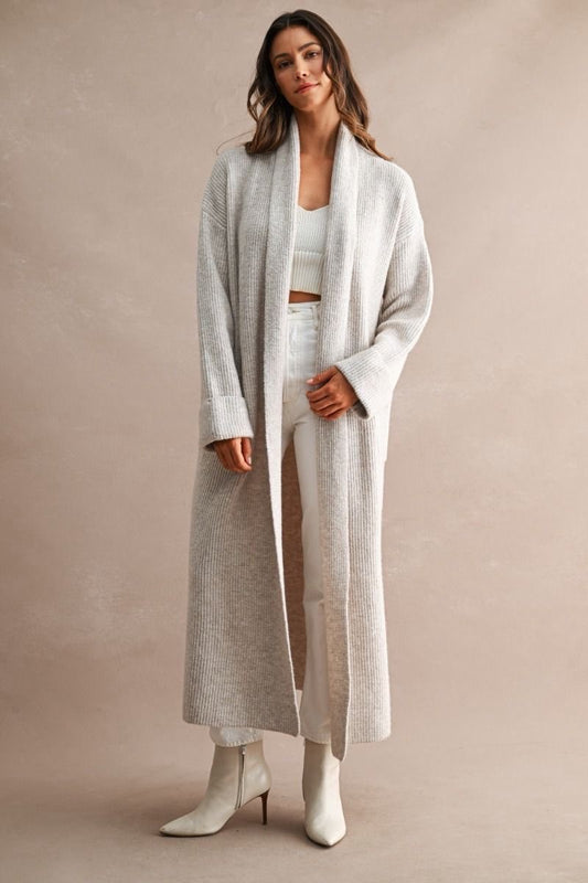 Melissa Taupe Ribbed Long Cardigan