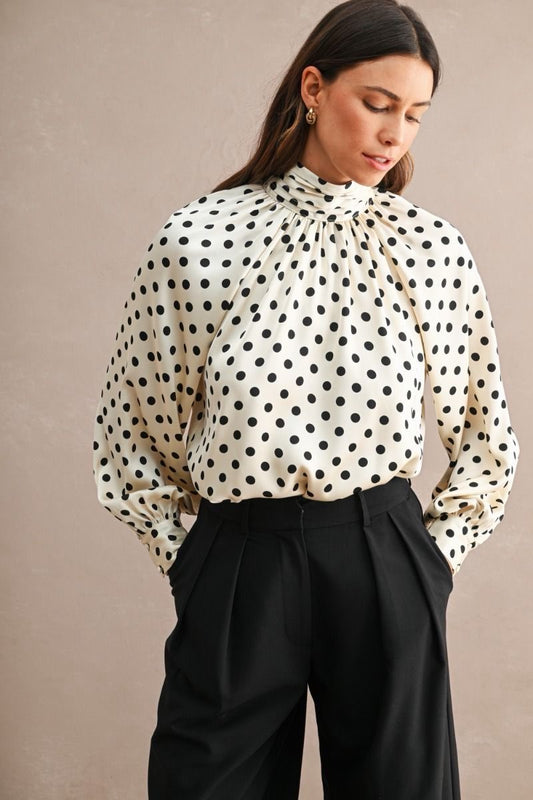 Lianna Cream Polka Dot Blouse