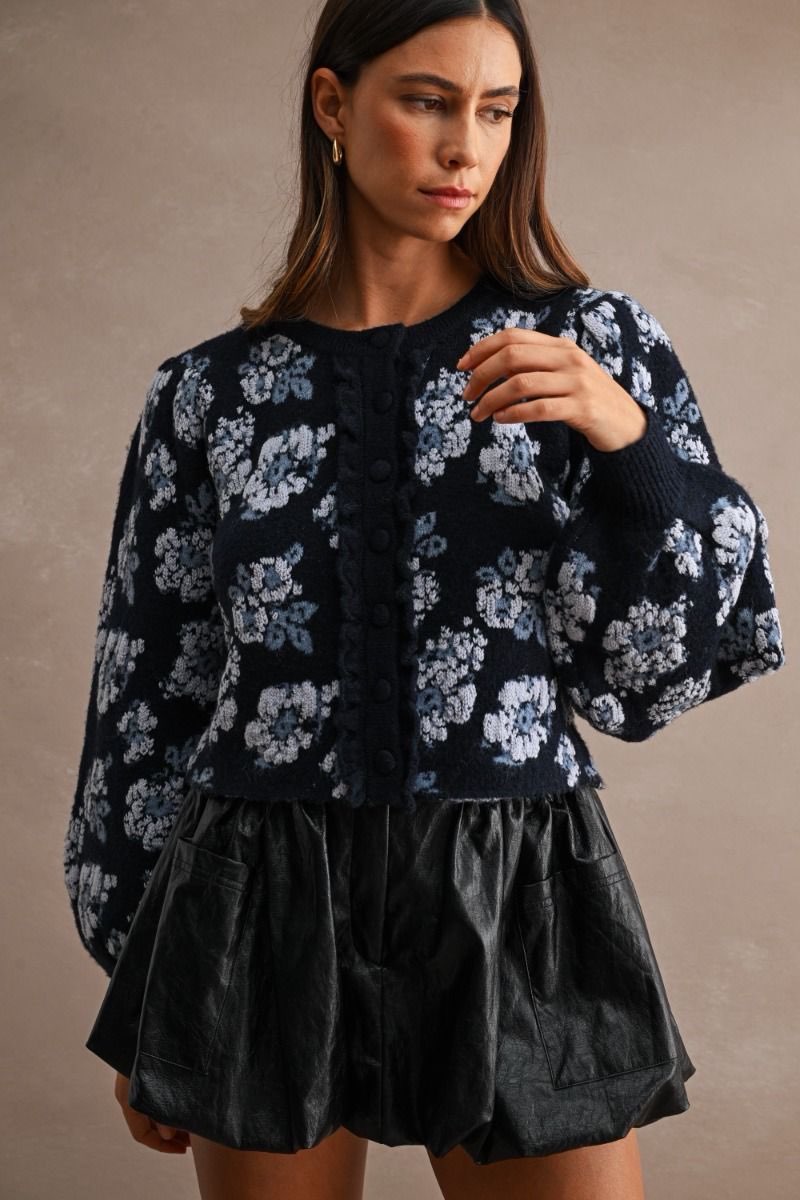 Marennia Navy Floral Cardigan Sweater