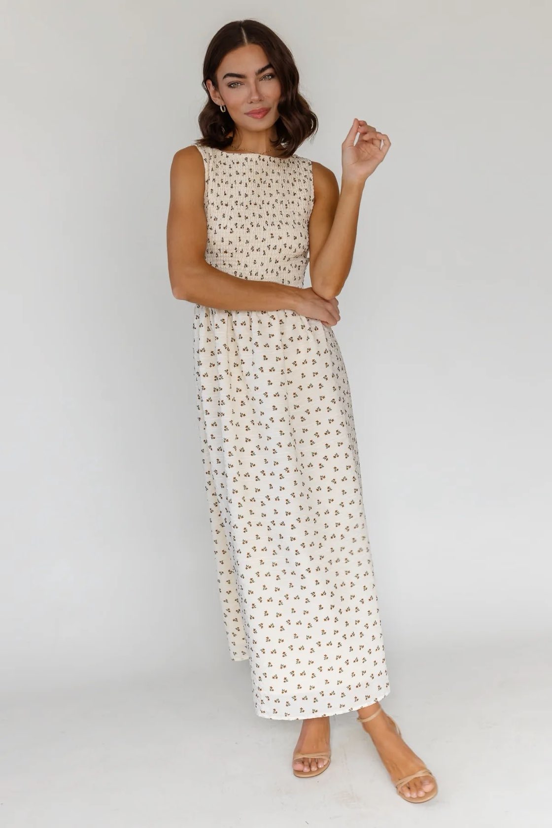 Fable Cream Floral Midi Dress
