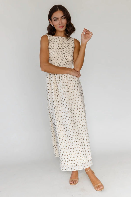 Fable Cream Floral Midi Dress