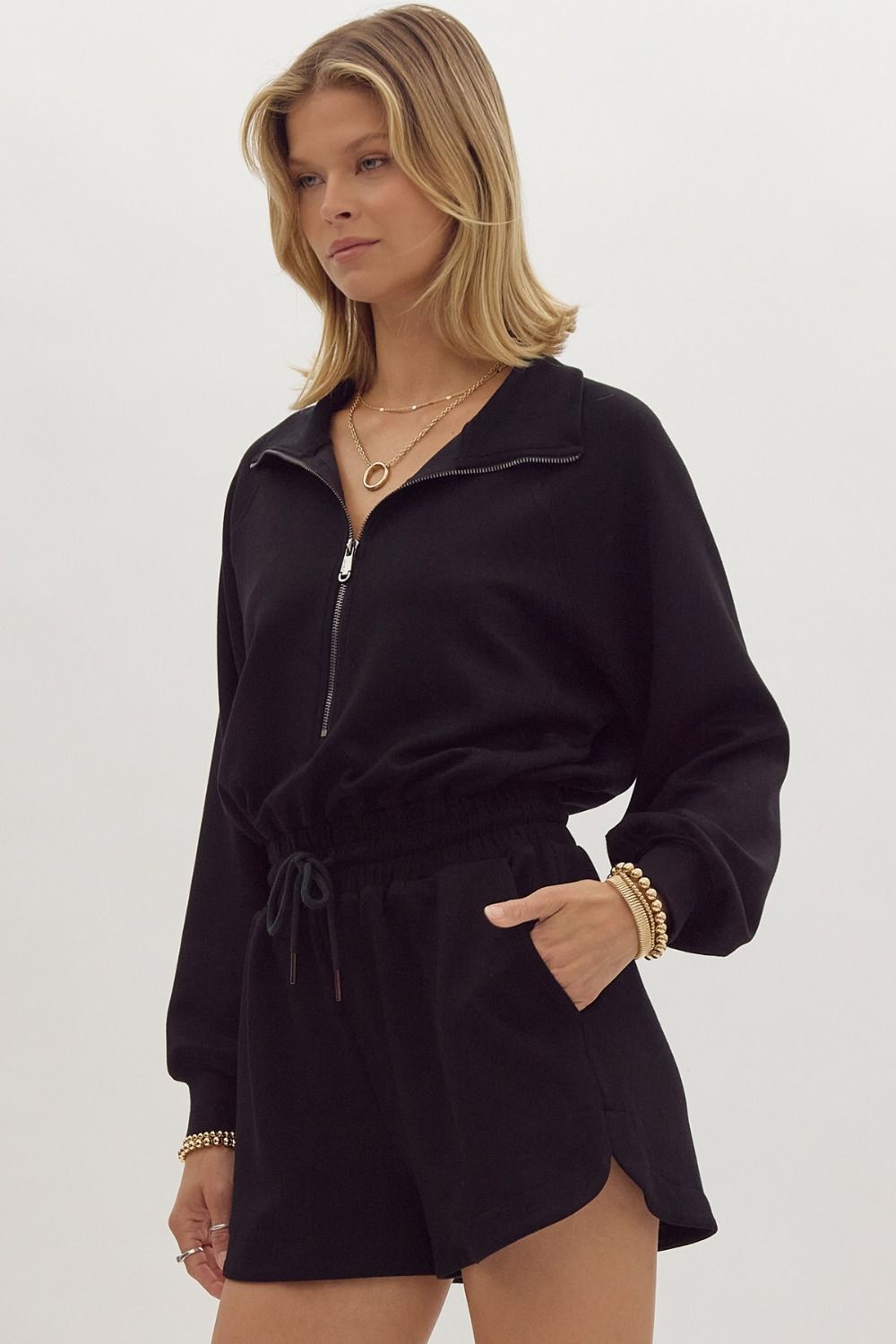 Ollie Black Quarterzip Romper