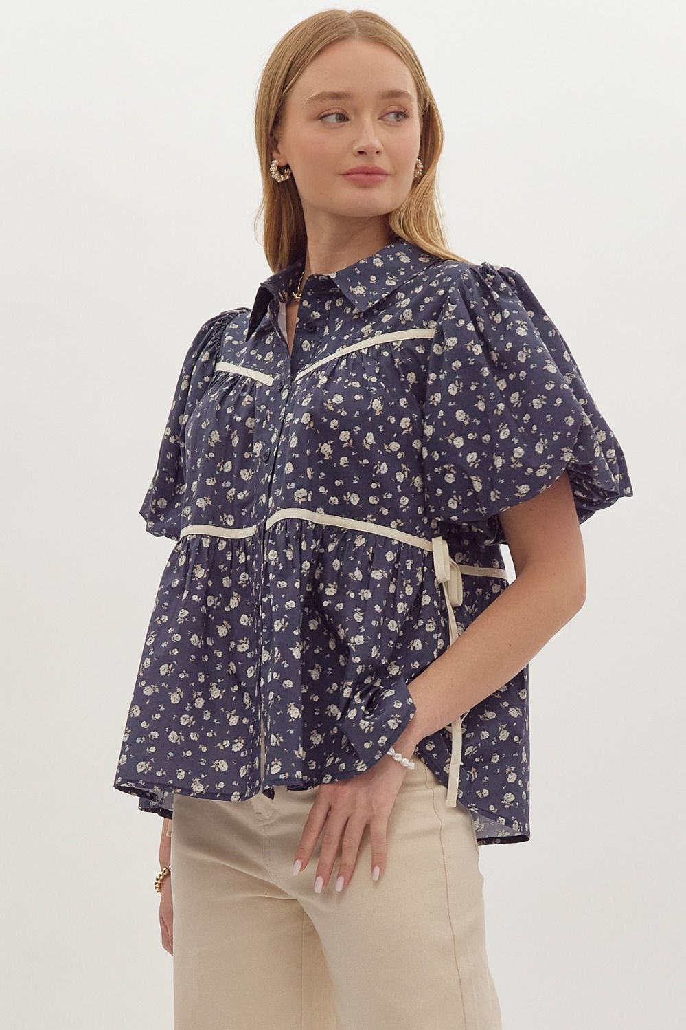 Reine Navy Floral Blouse