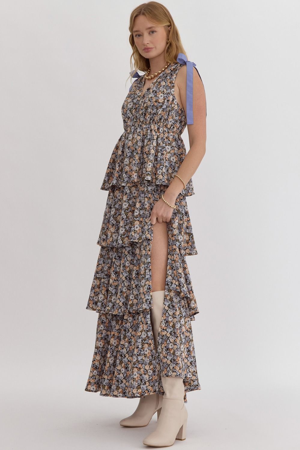 Shaina Black Floral Tiered Maxi Dress